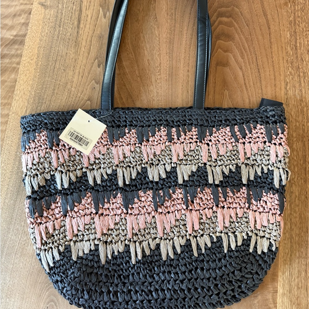 Stylish Black and Pink Woven Tote Bag